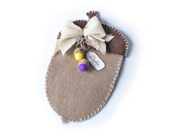 bolsa de regalo de bellota de fieltro personalizada, bolsa de regalo, media para Navidad con etiqueta de nombre personalizada.