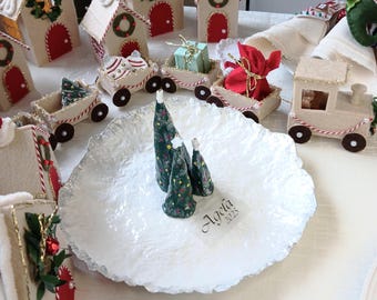 Personalized Plate for Santa’s Cookies, Christmas Dish with mini trees; Eco-Friendly Holiday Table Decor.