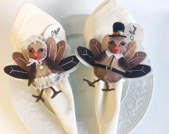 Servetringen Thanksgiving Turkije: plaatskaarthouders, tafeldecoratie voor de feestdagen