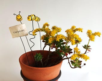 Bee plant stake accessory and herb labels, plant Buddy, custom gift for plant lovers, gardeners, Mother’s Day, Father’s Day. garden decor.