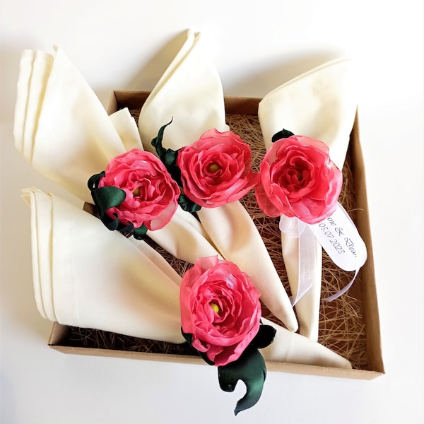 flower napkin ring set, place card holder, wedding & party napkins.