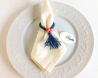 Aangepaste bloemenservetring met kralen, plaatskaarthouder, lentetafeldecor, lentebloemenbabyshower en trouwbedankjes. housewarmingcadeau.