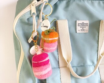 Needle Felt Macaron Keyring, Custom Name Bag Charm, Personalized Gift