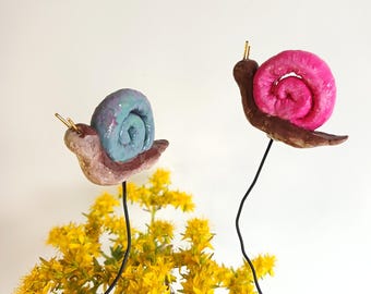 Snail plant stake accessory and herb labels, plant Buddy, custom gift for plant lovers, gardeners, Mother’s Day, Father’s Day. Garden decor.