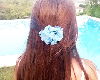 Bule flower hair pin, something blue, personalized bridesmaid gift. Boho hair accessory, mother's day gift.