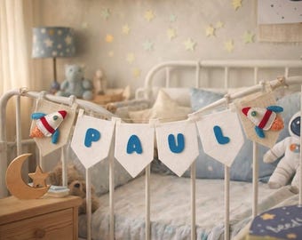 Gepersonaliseerde raketnaambanner, kinderkamerdecor ruimtethema; Aangepaste babynaamslinger
