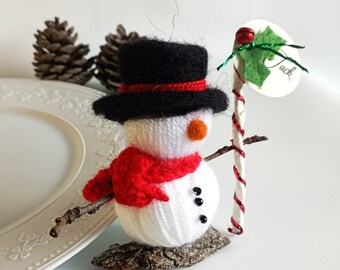 Handmade Wool Snowman Place Card Holder, Christmas Table Decor