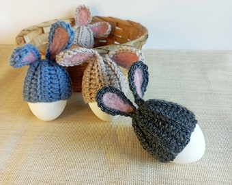 Easter Bunny Hat Egg Cosy, beakfast table decor, easter gift, knitted rabbit egg warmer.Easter egg hunt favor, house warming gift.