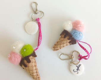 Custom Needle Felted Ice Cream Keyring, Personalized Bag Charm.