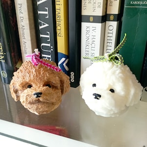 poodle dog soy wax candle, teddy puppy shaped vegan candle, custom gift for dog lover, Cute bichon candle table decor, home decor.