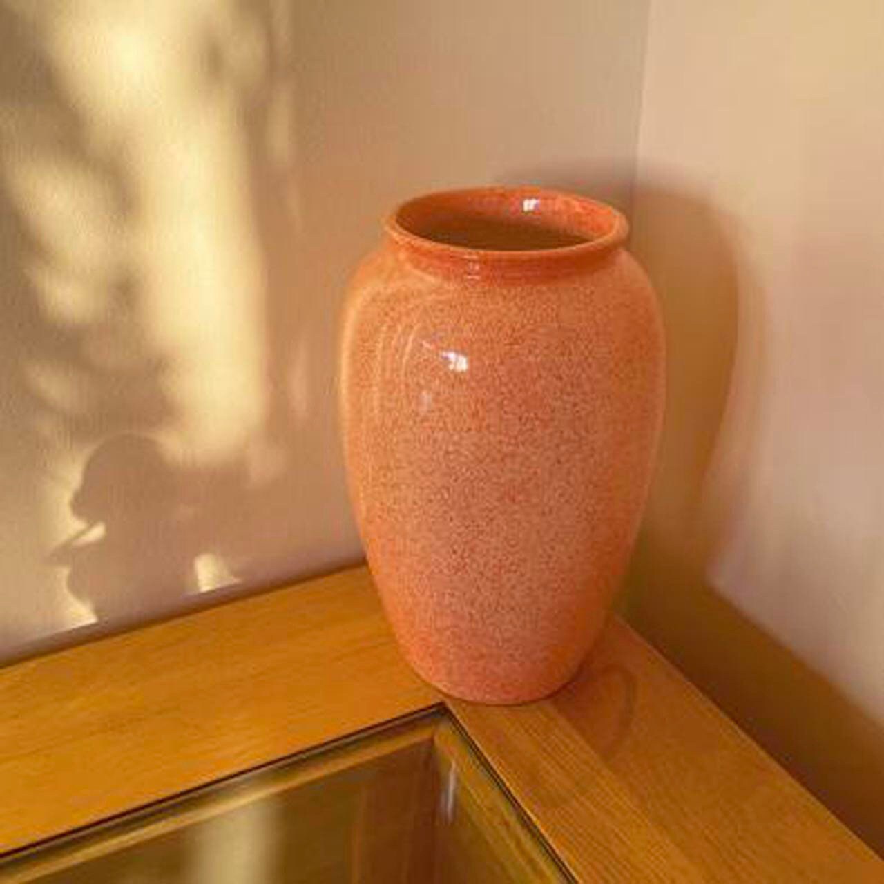 Vintage 90S Fait 70S Y2K Pinterest Esthétique Moucheté Orange Céramique Vase Pêche et Blanc Fleurs M