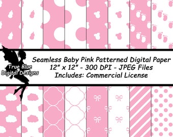 Baby Pink Digital Paper, Baby Girl Paper, Nursery Paper, Pink Patterned Paper, Baby Clipart, Seamless Patterns, Baby Reveal, Pink Paper