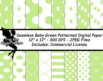 Baby Green Digital Paper, Baby Paper, Nursery Paper, Green Patterned Paper, Baby Clipart, Naadloze patronen, Baby Reveal, Green Paper