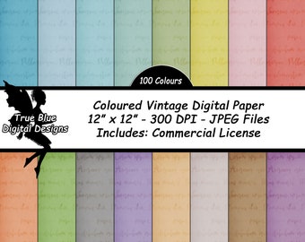 Colored Vintage Digital Paper, Distressed Paper, Paper With Script, Vintage Paper, Scrapbook Paper, Junk Journal Paper, Ephemera, Vintage