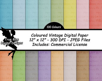 Gekleurd vintage digitaal papier, noodlijdend papier, papier met script, vintage papier, scrapbookpapier, junk journal-papier, ephemera, vintage