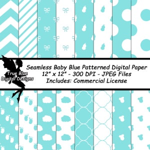 Baby Blue Digital Paper, Baby Boy Paper, Nursery Paper, Blue Patterned Paper, Baby Clipart, Seamless Patterns, Baby Reveal Art, Teal Paper