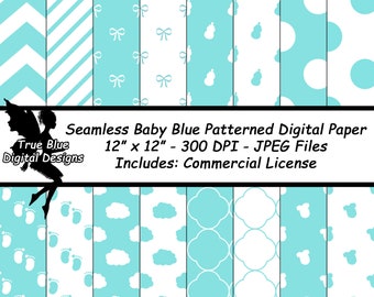 baby blauw digitaal papier, baby jongen papier, kinderkamer papier, blauw patroon papier, baby clipart, naadloze patronen, baby onthullen kunst, groenblauw papier