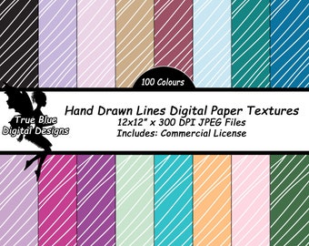 Handgetekende lijnen, Digitaal papier, Gelinieerd digitaal papier, Digitaal plakboekpapier, Handgetekend lijnenpapier, Digitaal papier, Getextureerd papier