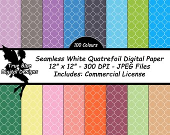 Naadloze witte Quatrefoil, digitaal papier, naadloze patronen, Quatrefoil, naadloos digitaal papier, scrapbookpapier, naadloze Quatrefoil