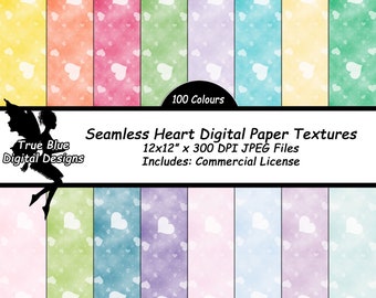 100 Seamless Heart Digital Paper, Heart Backgrounds, Digital Paper, Hearts, Scrapbook Paper, Printable Paper, Digital Download