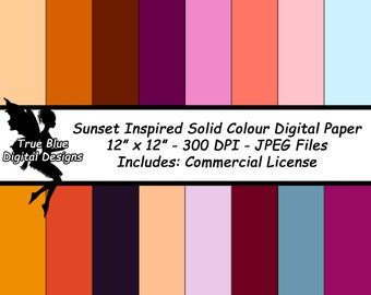 Sunset Inspired Solid Color Digital Paper, Scrapbook Paper, Printable Paper, Color Palette, Mood Papers, Pastel Color, Digital Download