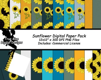 Sunflower Digital Paper, Digital Sunflower Paper, Sunflowers, Sunflower Scrapbook Paper, Digital Scrapbook Paper, Spring Paper, Printable