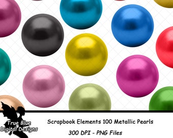 Metallic Beads, Pearls, Colored Pearls, Colored Beads, PNG Images, Digital Download, Scrapbook Clipart, Digital Embellishments, Metal Balls