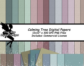 Calming Tree Digital Papers, Forest Themed Paper, Scrapbook Paper, Fairy Garden Paper, Textured Scrapbook Paper, Printable Paper