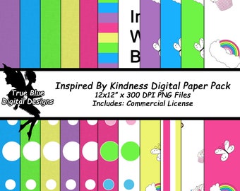 Kindness Digital Paper, Rainbow Paper, Digital Scrapbook Paper, Butterfly Paper, Cupcake Paper, Be Kind, Kindness Journal, Journal Paper
