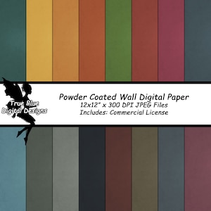 May include: A digital paper pack with 12 different colors of powder coated wall textures. Each texture is 12 inches by 12 inches and 300 DPI. The pack includes a commercial license.