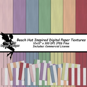 Beach Hut Inspired Digital Paper, Beach Paper, Beach Hut Textures, Printable Paper, Scrapbook Paper, Nautical Paper, Seamless Wood