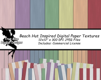 Beach Hut Inspired Digital Paper, Beach Paper, Beach Hut Textures, Printable Paper, Scrapbook Paper, Nautical Paper, Seamless Wood