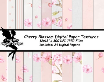 Cherry Blossom Digital Paper, Pink Cherry Blossom Paper, White Cherry Blossom Paper, Sakura Digital Paper, Scrapbook Digital Paper