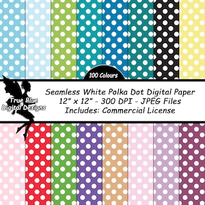 Sömlösa prickar, digitalt papper, vita prickar, prickigt papper, papper med prickar, sömlösa mönster, utskrivbart papper, scrapbookingpapper