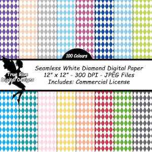 White Diamonds Digital Paper, Diamond Backgrounds, Scrapbook Papers, Commercial Use, Printable Paper, Seamless Pattern