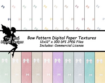 Bow Patterned Digital Paper, Watercolor, Paper With Bows, Watercolor Bows, Bow Pattern, Paper Bows, Printable Paper