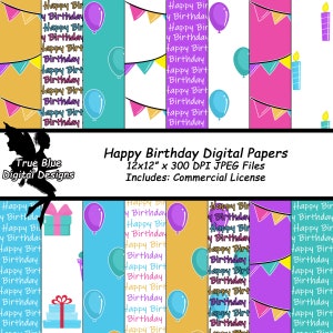 Happy Birthday Digital Paper, Happy Birthday, Birthday Paper, Digital Paper, Paper With Balloons, Party Banners, Gift Paper, Scrapbook Paper