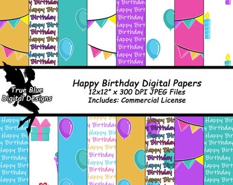 Happy Birthday Digital Paper, Happy Birthday, Birthday Paper, Digital Paper, Paper With Balloons, Party Banners, Gift Paper, Scrapbook Paper