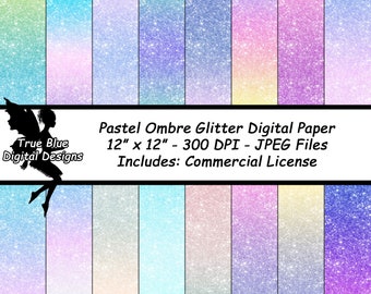 Pastel Ombre Glitter, Digital Paper, Pastel Glitter, Ombre Glitter, Pastel Gradients, Magical Digital Paper, Unicorn Digital Paper, Glitter