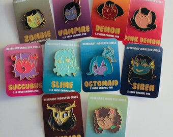 2"Monster Mädchen Emaille Pins | Dämon Emaille Pin | Monster Mädchen Pin | Vampir Emaille Pin | Halloween Pins | Zombie | Succubus | Wendigo