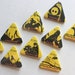 3' Cryptid Warning Triangle Shaped Buttons | Triangle Button | Cryptid Buttons | Mothman | Fresno Nightcrawler | Flatwoods Monster | Aliens 