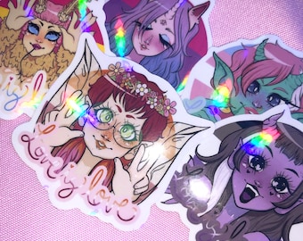 2.5" Holo Vinyl Monster Girl Pride Sticker | Stolz | LGBTQIA+ | Monster Girls | Bisexuell Einhorn | Asexuell Sukkubus | Lesben | Schwul