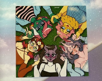 8" Square LGBTQIA+ Monster Girls Art Print | Monster Girls | Original Art | Monster Girl Print | Asexual Succubus | Bisexual Unicorn