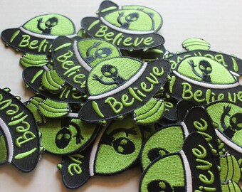 3" I Believe Aliens Embroidered Iron On Patch | Spooky Patch | Aliens | Alien Patch | I Believe Aliens Patch | Iron On Patch | Halloween