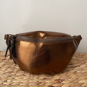 Women's Metallic Bronze Tortoiseshell Leather Belt Bag