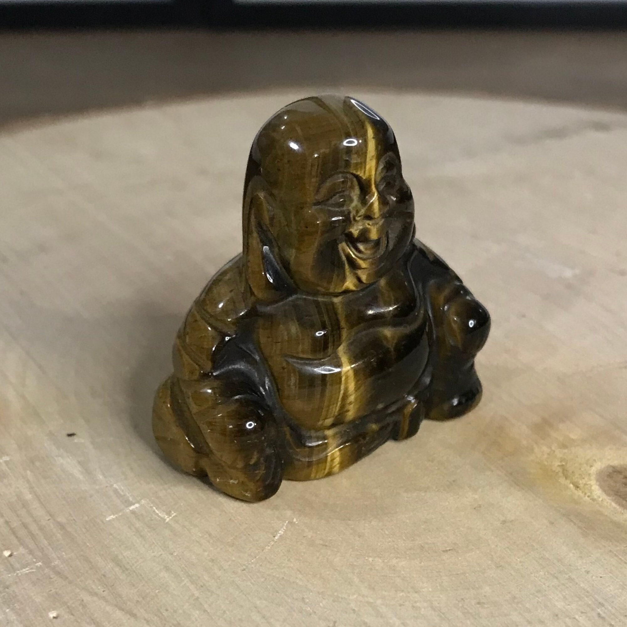 statue Bouddha Artisanal Pierre Naturelle Oeil de Tigre Sculpture Original Décoration