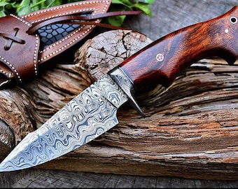 Damascus knife hunting knife with sheath handmade fixed blade knife Bowie knife Knives for men Groomsmen gift personalized gifts
