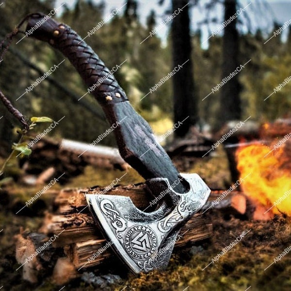 Hand Forged Viking Axe, Viking Forged Axe - RAGNAR, Camping Hatchet, Throwing Battle Ready Custom Bearded Axe, Personalized Gift for Husband