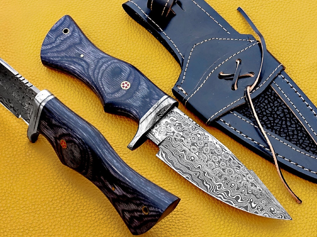 Damascus Knife Hunting Knife With Sheath Handmade Fixed Blade Etsy