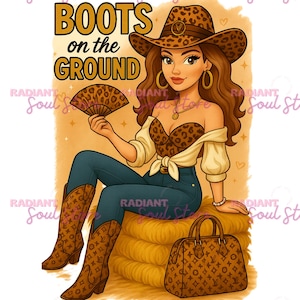 Boots On The Ground PNG | Cowgirl Boots | Rodeo Fashion | Western Cowgirl | Digital Download | Leopard Pattern | Transparent Background